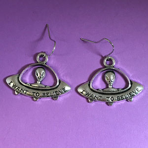I Want to Believe Space Alien Silver Earrings